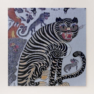 Puzzle Tigre coreano Minhwa con tres cachorros