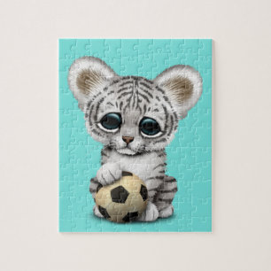 Puzzle Tigre Cub blanco con el balón de fútbol del fút