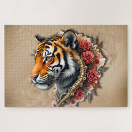 Puzzle Tigre de vapor con Ilustracion de Rosas.