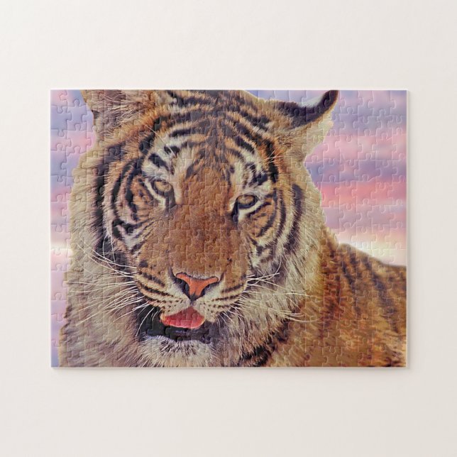 Puzzle Tigre dormido al atardecer, gato grande (Horizontal)