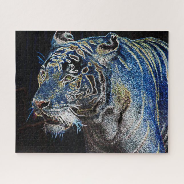Puzzle Tigre Electrificante De Noche (Horizontal)