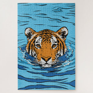 Puzzle Tigre en el Agua – Retrato de Fauna Pop Art