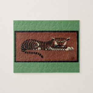 Puzzle Tigre - Ilustracion de libros anticuario y colorid