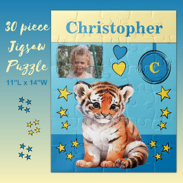 Puzzle Tigre lindo foto nombre niños azules amarillos