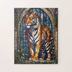 Puzzle Tigre majestuoso en vidrio manchado