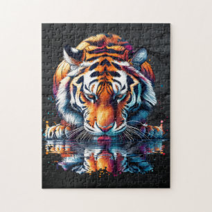 Puzzle Tigre mirando su reflejo en el agua