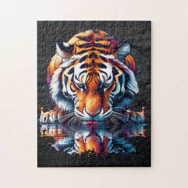 Puzzle Tigre mirando su reflejo en el agua (Vertical)
