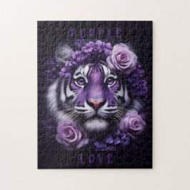 Puzzle Tigre morado con flores