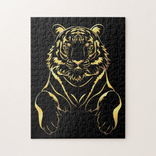 Puzzle Tigre negro con rayas de oro