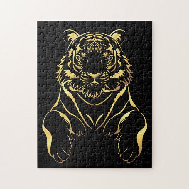 Puzzle Tigre negro con rayas de oro (Vertical)