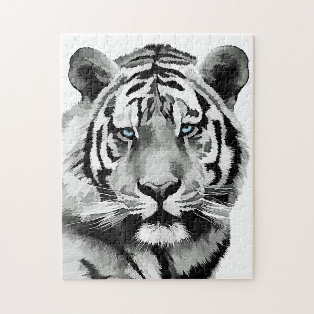 Puzzle Tigre ojos negros y blancos azules (Vertical)