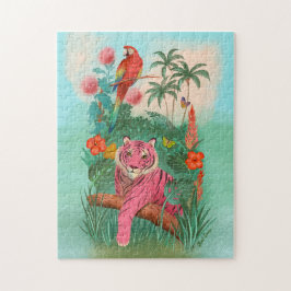 Puzzle Tigre rosa y jungla tropical de loro
