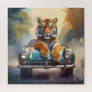 Puzzle Tigre sentado en un coche deportivo