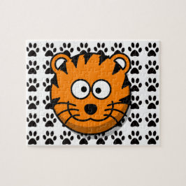 Puzzle Tigre sonriente del dibujo animado con el fondo de