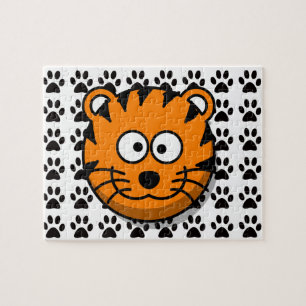 Puzzle Tigre sonriente del dibujo animado con el fondo de