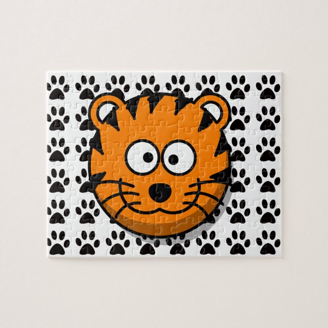 Puzzle Tigre sonriente del dibujo animado con el fondo de (Horizontal)