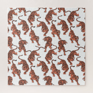Puzzle Tigres de época, patrón sin costuras dibujado a ma