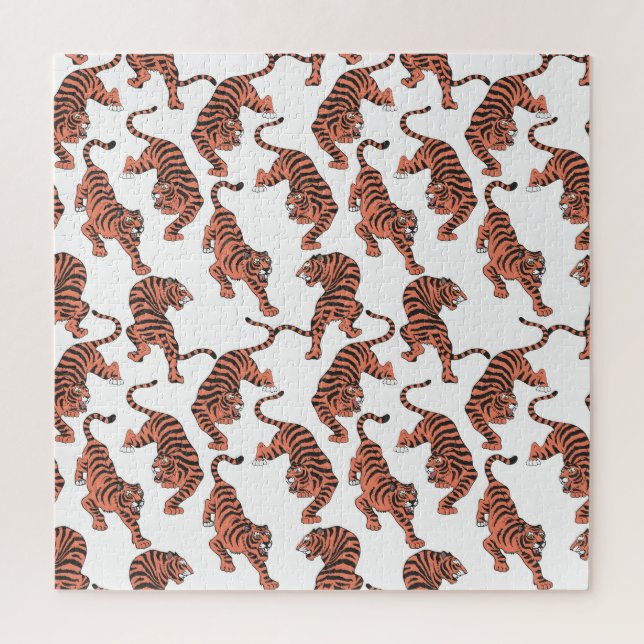 Puzzle Tigres de época, patrón sin costuras dibujado a ma (Vertical)