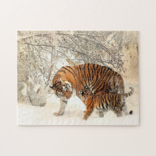 Puzzle Tigres en la nieve