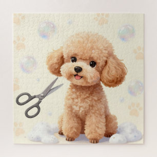 Puzzle Tijeras de Burbujas de Aseo de Caniche Adorable 