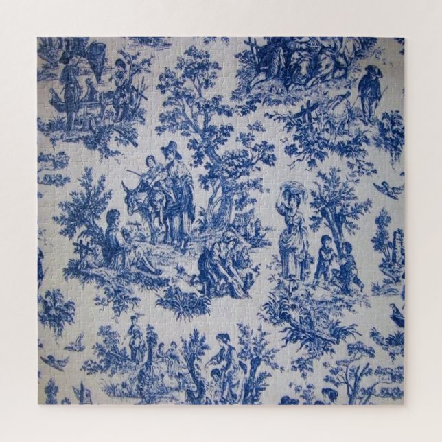 Puzzle Tile de jouy azul y blanco elegante (Vertical)