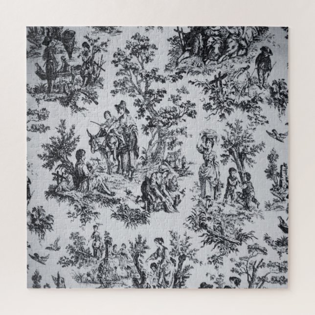 Puzzle Tile de jouy negro y blanco elegante (Vertical)