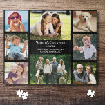 Puzzle Tío Collage de fotos<br><div class="desc">Dale al mejor tío del mundo un divertido rompecabezas de fotos personalizados que apreciará durante años. Puedes personalizar con 8 fotos familiares de sobrinas, sobrinos, familia, etc., personalizar si se le llama "tío", "Tío", etc., y agregar nombres en tipografía blanca sobre un fondo negro.</div>