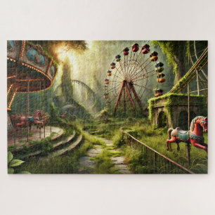 Puzzle Tiovivo y noria de parque de diversiones abandonad
