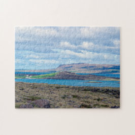 Puzzle Típico paisaje matutino de Islandia con granjas