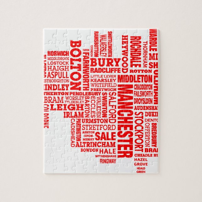 Puzzle Tipo rojo mapa de mayor Manchester (Vertical)