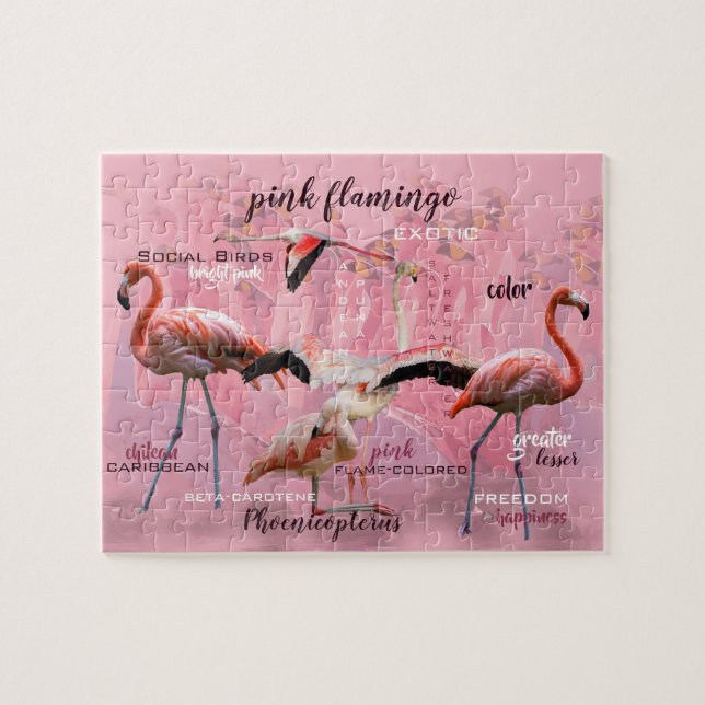 Puzzle Tipografía de flamingo rosa | Personalizado (Horizontal)