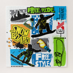 Puzzle Tipografía de snowboard: Fondo del niño extremo.