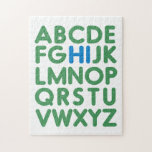 Puzzle Tipografía divertida de alfabeto azul verde simple<br><div class="desc">Tipografía de alfabeto divertida rompecabezas azul verde simple</div>