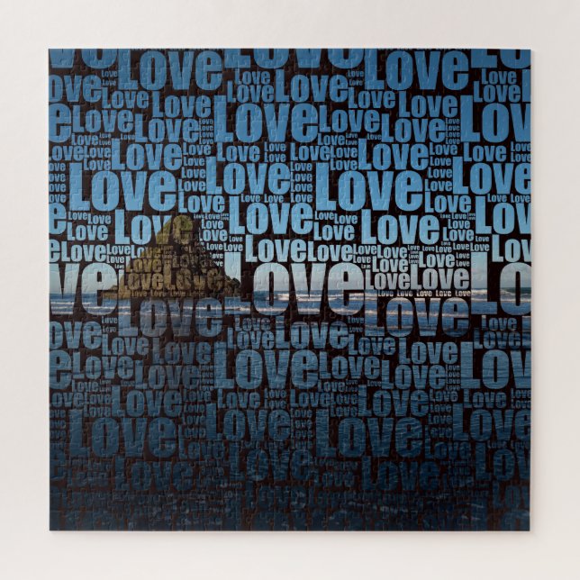 Puzzle Tipografía LOVE Personalizado Seascape Photo (Vertical)