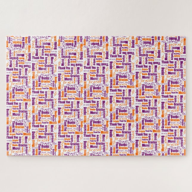 Puzzle Tipografía multilingüe Gracias Naranja Púrpura (Horizontal)