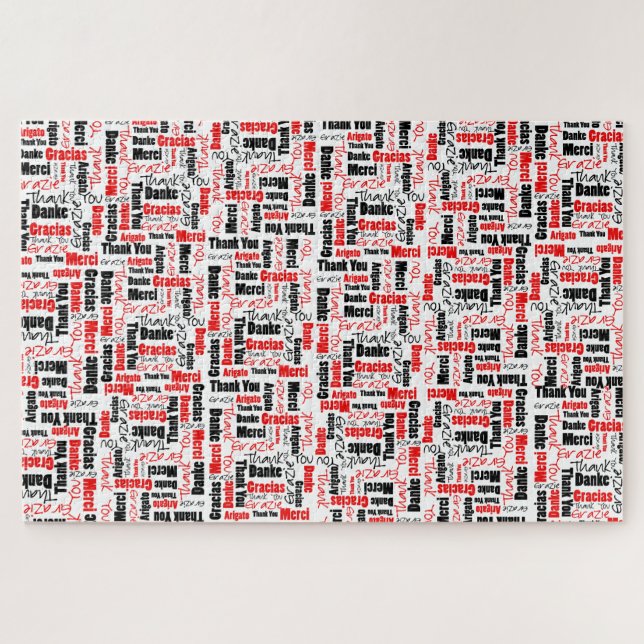 Puzzle Tipografía multilingüe gracias negro rojo (Horizontal)