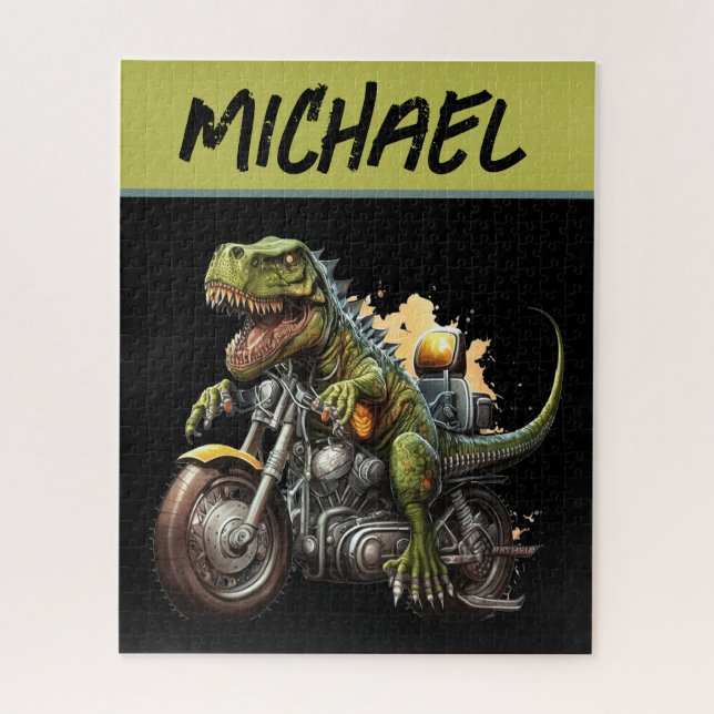 Puzzle Tirannosauro Rex Dinosaurio en motocicleta (Vertical)