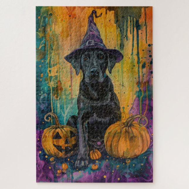 Puzzle Tocante Labrador Perro Halloween Bruja Y Calabaza (Vertical)
