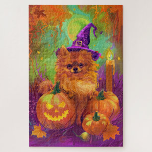 Puzzle Tocante Perro Pomeraniano Halloween Bruja Y Calaba