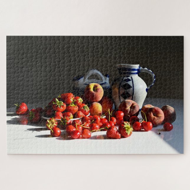Puzzle Todavía la vida con fresas, melocotones y cerezas (Horizontal)