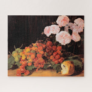 Puzzle Todavía la vida con Rosas, fresas y pan
