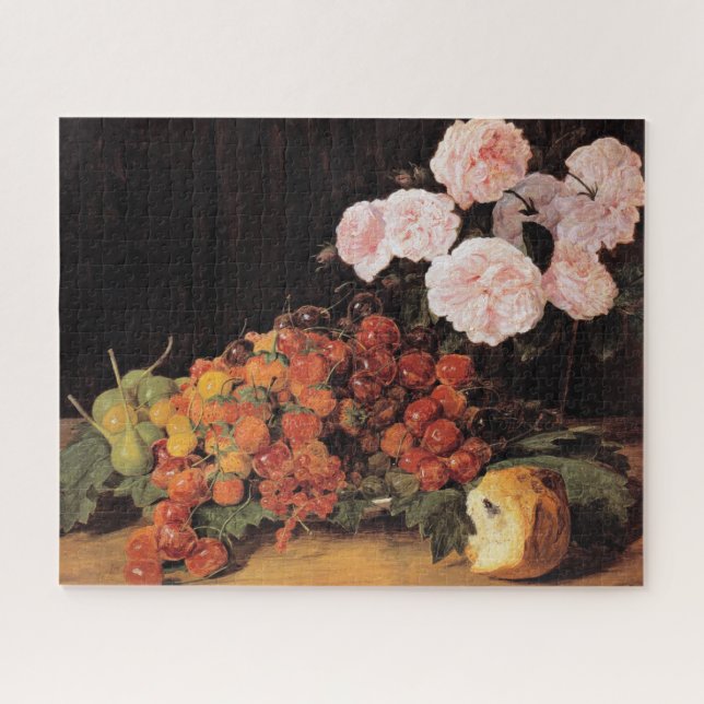 Puzzle Todavía la vida con Rosas, fresas y pan (Horizontal)
