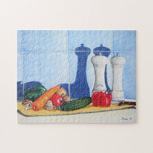 Puzzle todavía la vida pintando verduras en el tablero de (Horizontal)
