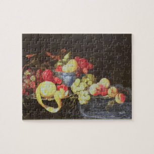 Puzzle Todavía vida con la fruta en el cuenco de Delft,