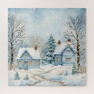 Puzzle Todo Blue Winter Scene Old Cabin Nostalgic
