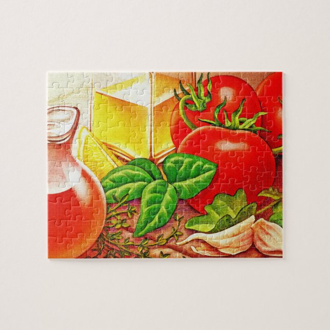 Puzzle Tomates y albahaca de ingredientes de la cocina it (Horizontal)