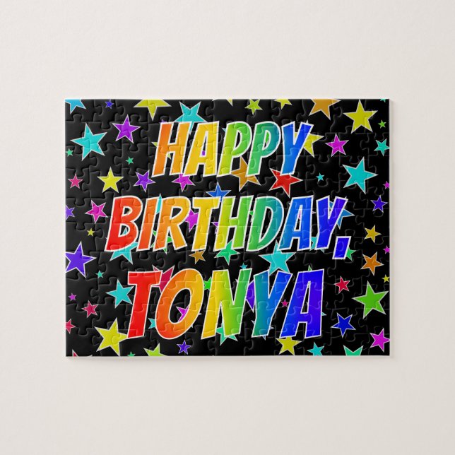 Puzzle "TONYA" Nombre, Divertido "FELIZ CUMPLEAÑOS" (Horizontal)