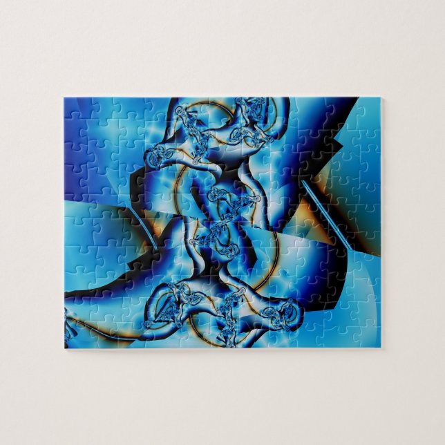 Puzzle Topaz | Arte fractal azul y blanco (Horizontal)