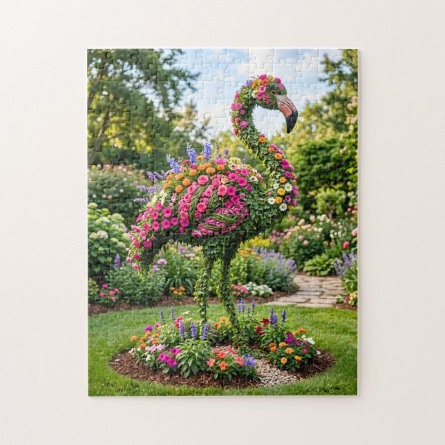 Puzzle Topiaria de Flamenco en Jardín de Flores Tropicale (Vertical)