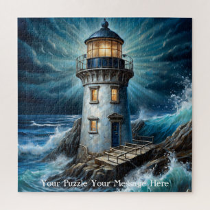 Puzzle Tormenta poderosa chocando contra un faro
